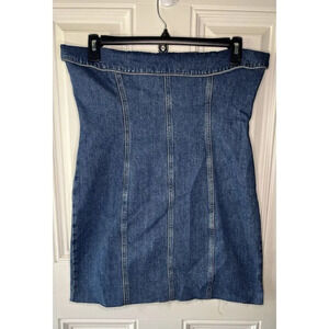 Reformation NWT Madilyn denim blue jean strapless mini dress Zip Up Size 12